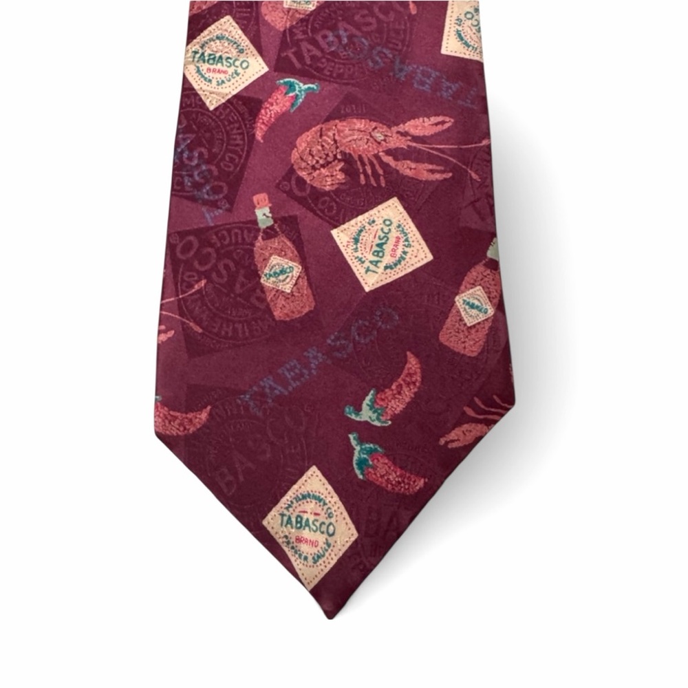 Vintage Tabasco Novelty Tie 100% Silk Lobsters Chile Peppers